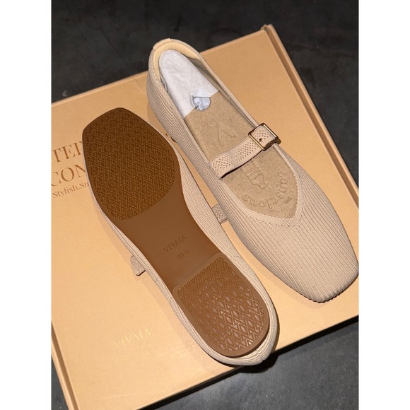 Vivaia Mary Jane Knit Flats Square Toe Buckle Strap Beige Shoes EU/39.5 US/8.5 - Picture 10 of 12